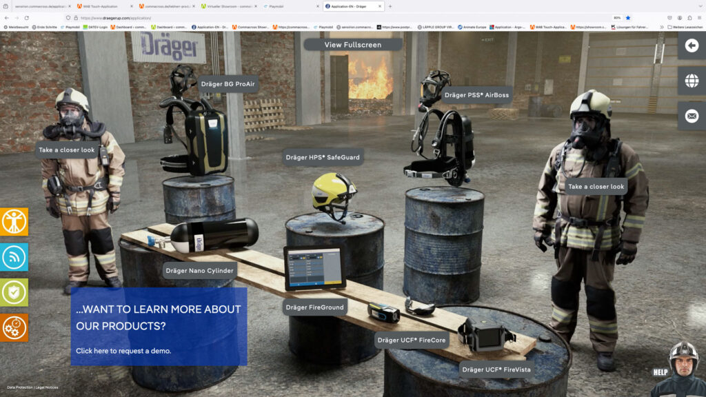 3D Ausstellung der Produkte von Dräger im virtuellen Showroom