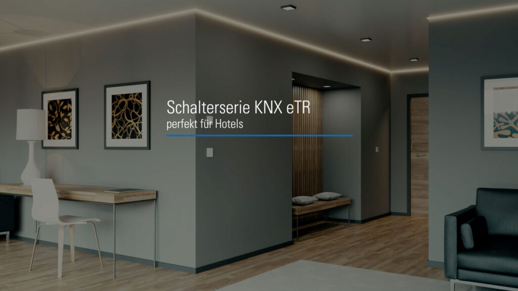 3D Visualisierung des Schalters KNX eTR von Elsner Elektronik mit Einsatz in einem Hotelraum