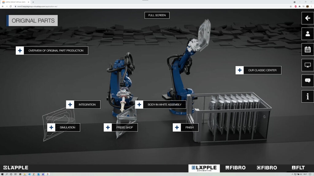 3D Animation der Produktübersicht des Läpple Automotiv Messestands mit Touchpoints