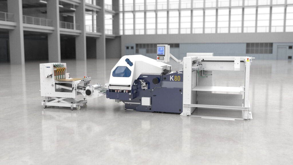 3D Animation einer MBO Komori Group Druckmaschine von Postpress