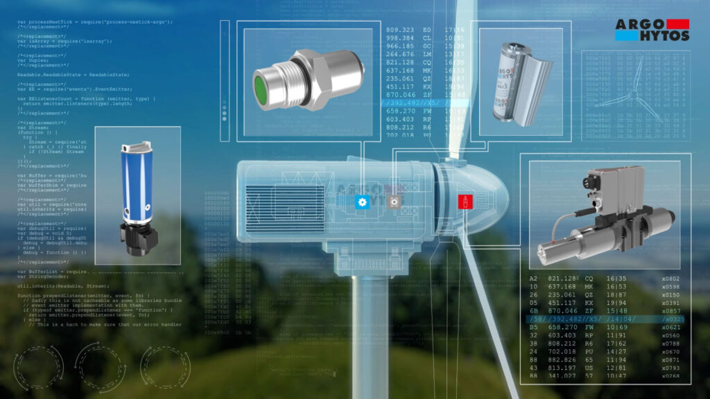 3D Animation eines Windrades mit Visualisierung der Komponenten von Argo Hytos