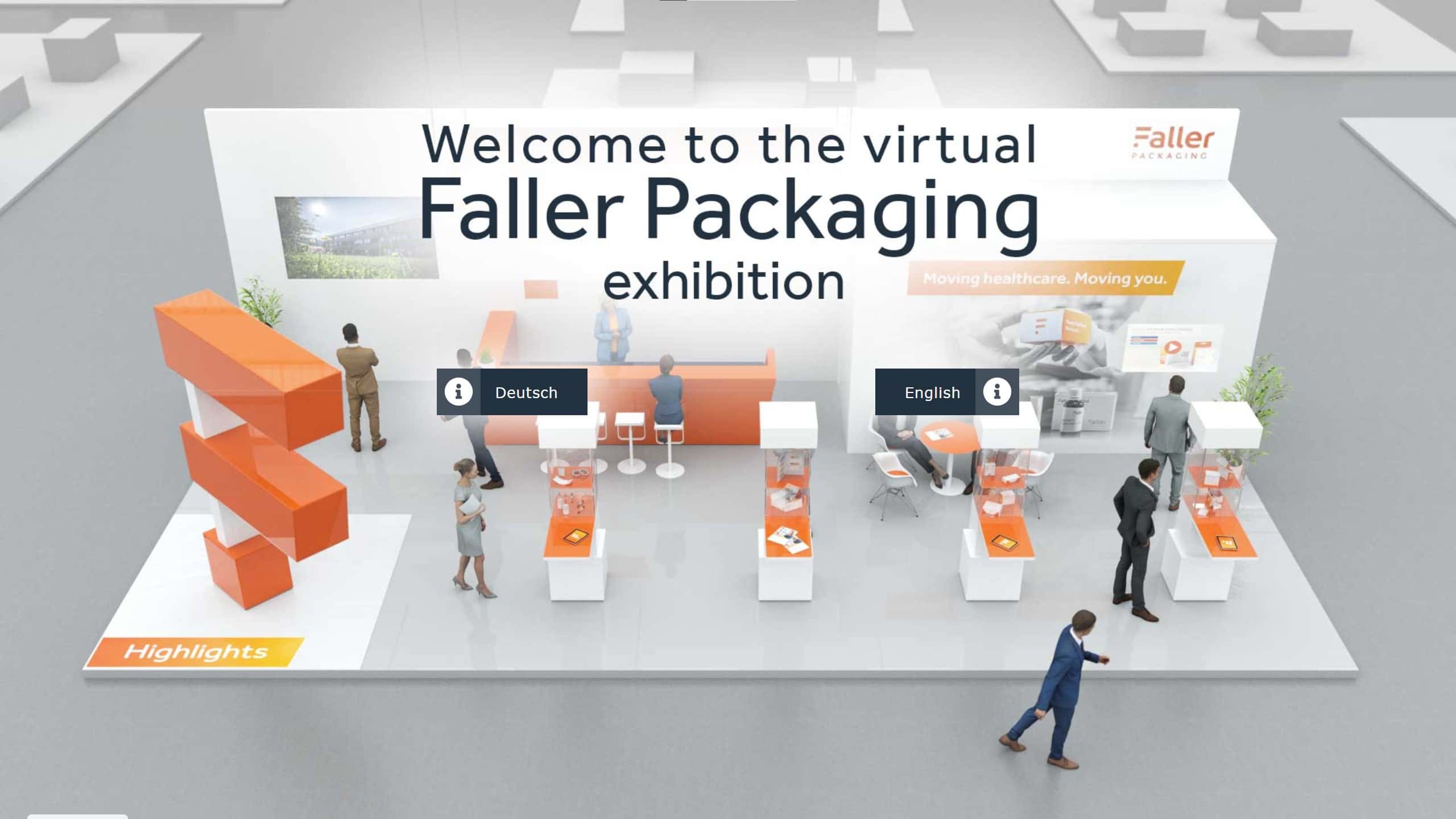 Virtueller, interaktiver Messestand von commalive für Faller Packaging.
