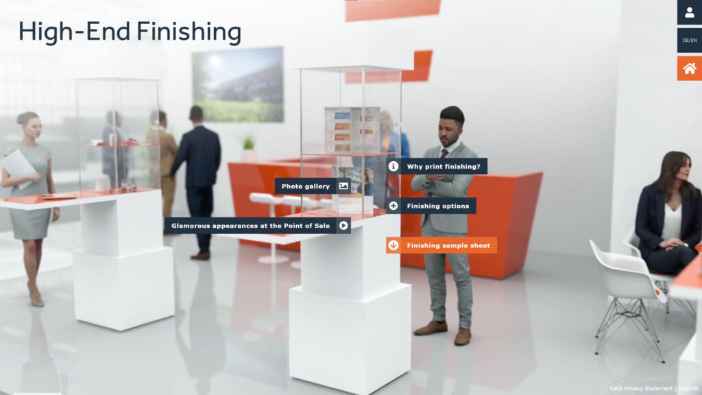 Virtuelle Produktpräsentation für auf dem virtuellen Messestand von Faller Packaging mit Touch-Points