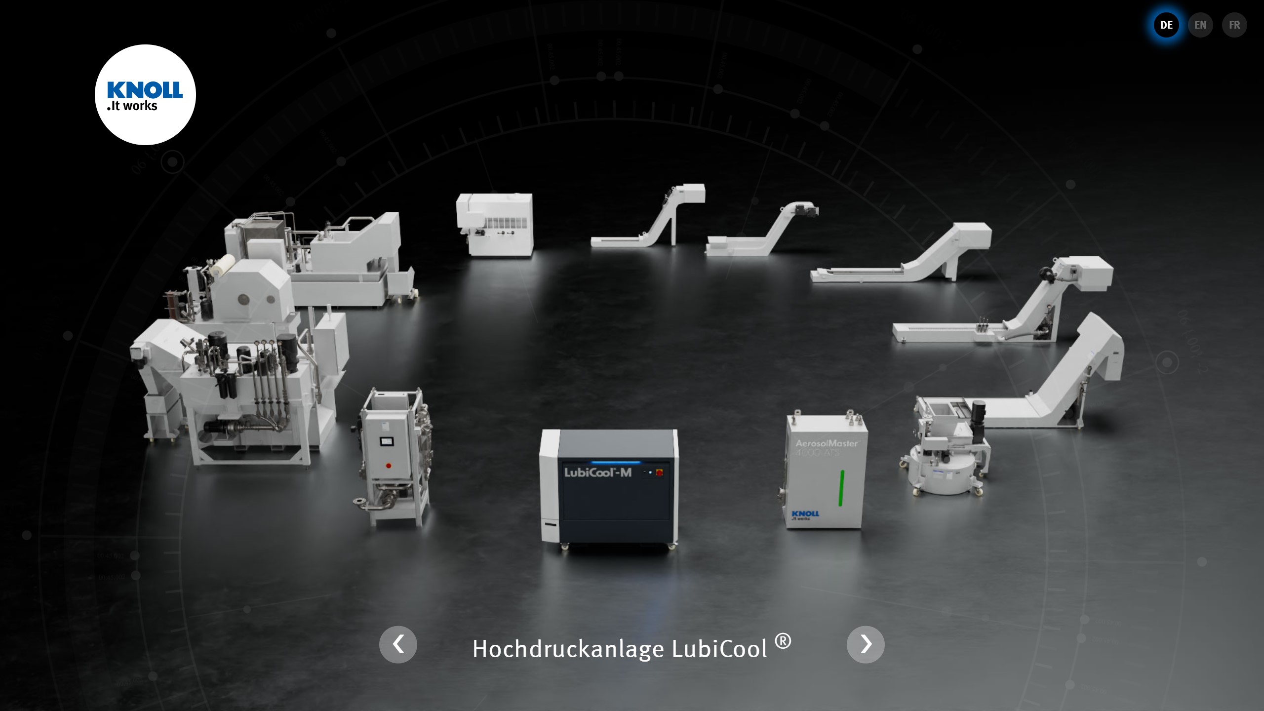 Interaktive 3D-Anwendung von Knoll mit 3D-Produkten, aktuelle Auswahl: Hochdruckanlage LubiCool