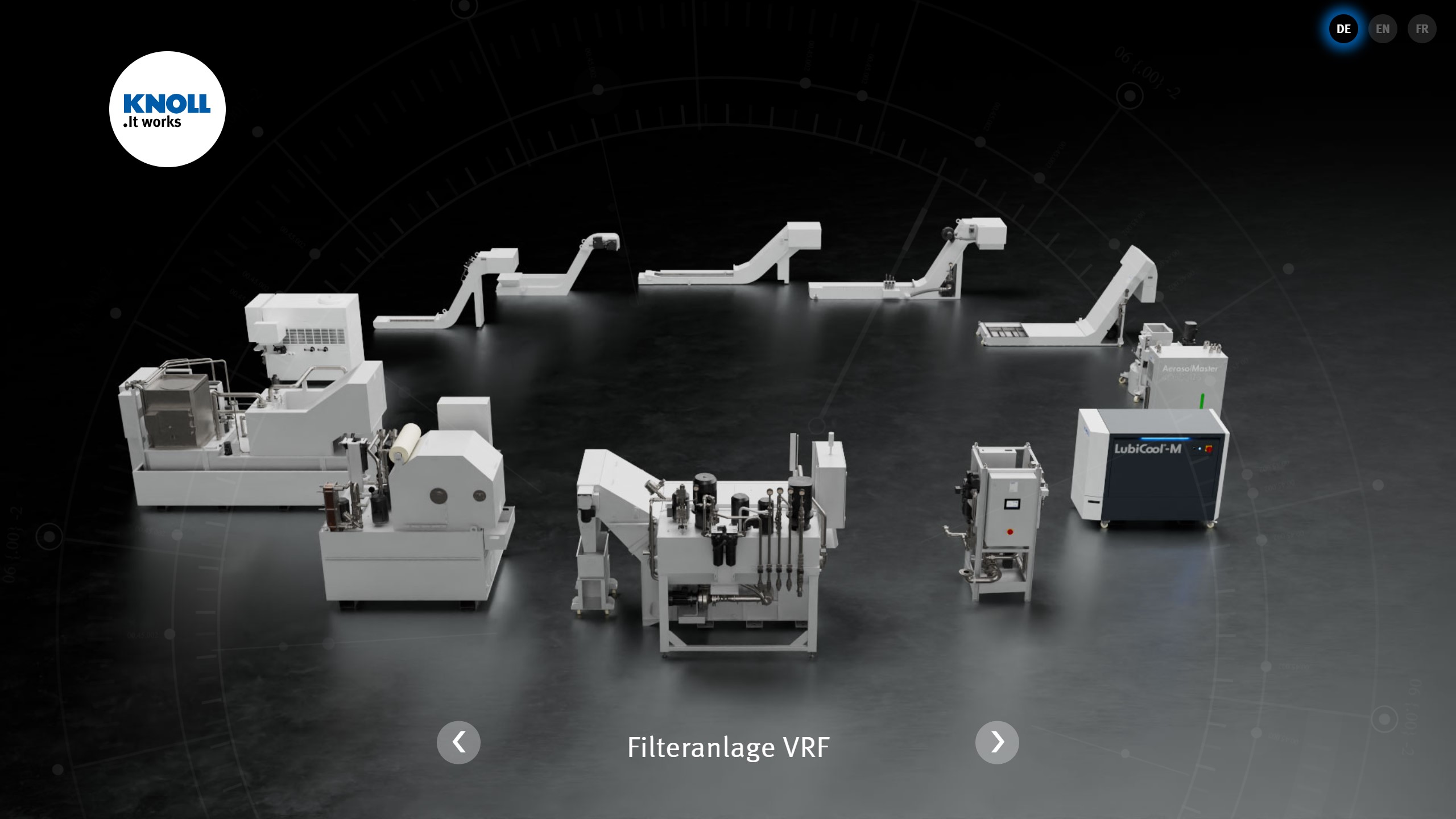 Interaktive 3D-Anwendung von Knoll mit 3D-Produkten, aktuelle Auswahl: Filteranlage VRF