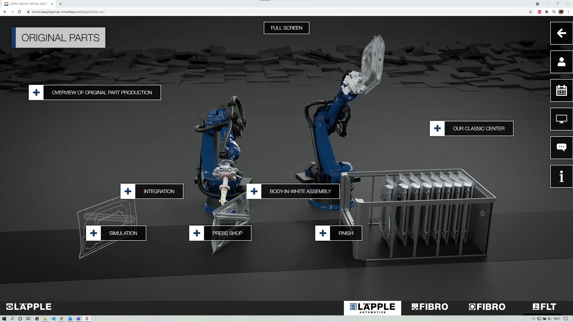 Dreidimensionale Roboterarme auf dem virtuellen Messestand von Läpple mit Touch Points