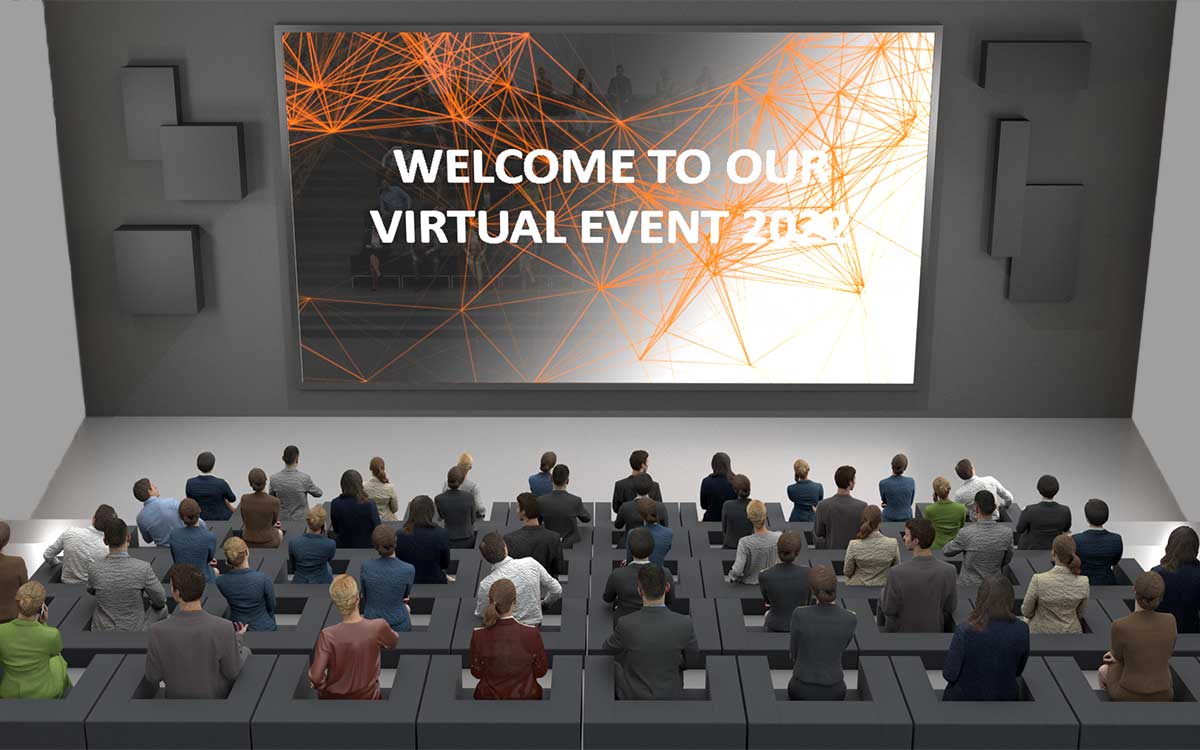 Virtuelle Event-Location von commalive mit Bühne und Publikum